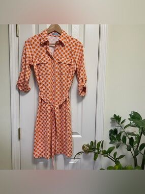 J. Mclaughlin Orange geometric pattern brynn Shirt Dress Catalina Cloth XS